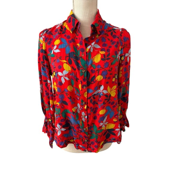 Anthropologie Maeve Blithe Button Shirt‎ Blouse Floral Fruit Print Size 2 - Picture 1 of 7